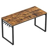 VASAGLE Çalışma, Bilgisayar, Ofis Masası, 8 Kancalı, 140 x 60 x 75 cm, Çalışma Odası, Ev Ofisi, Ofis, Metal, Endüstriyel Tasarım, Vintage Kahverengi/Siyah LWD59X