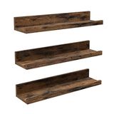 VASAGLE duvar rafları, 3'lü set, yüzer raflar, uzunluk 38 cm, dekoratif öğeler, baharat kavanozları ve resim çerçeveleri için yükseltilmiş ön kenar, eski kahverengi LWS037X01