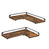 Vasagle L şeklinde köşe rafları, 2'li set, duvar rafları, yüzen raflar, endüstriyel tarz, oturma odası, yatak odası, mutfak, yumuşak kahverengi ve siyah LLS831B01
