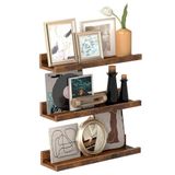 Vasagle rafları, 3'lü set, yüzer raflar, uzunluk 38 cm, dekoratif öğeler, baharat kavanozları resim çerçeveleri için yükseltilmiş ön kenar, kahverengi LWS037X01