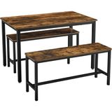 Vasagle Yemek Masası, 2 Banklı, 3'lü Set, Mutfak Masası 70 x 110 x 75 Cm, Her Biri 2 Bank 30 x 97 x