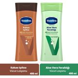 Vaseline Vücut Losyonu Aloe Vera Ferahlığı 400 ml + Vücut Losyonu Kakao Işıltısı 400 ml