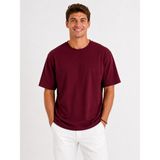 Vasto Moda Erkek Oversize Kalın Dokulu %100 Organik Pamuk Bisiklet Ribana Yakalı Bordo T-Shirt