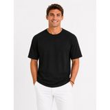 Vasto Moda Erkek Oversize Kalın Dokulu %100 Organik Pamuk Bisiklet Ribana Yakalı Siyah T-Shirt