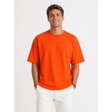 Vasto Moda Erkek Oversize Kalın Dokulu %100 Organik Pamuk Bisiklet Ribana Yakalı Turuncu T-Shirt