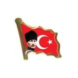 Vatan Kalpaklı Ata Ve Dalgalı Türk Bayraklı Rozet