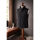 Vatan Tekstil Dik Yaka Slim Fit 3 Cepli Softshell Erkek Yelek Su Itici Kumaş - Siyah