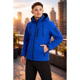 Vatan Tekstil Erkek Slim Fit Softshell Kapüşonlu Erkek Mont Su Itici Rüzgar Geçirmez - Mavi