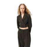 Vatka Detaylı Crop Blazer Ceket Haki