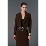 Vatkalı Crop Blazer Ceket - Kahverengi - S