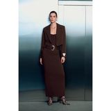 Vatkalı Crop Blazer Ceket - Kahverengi
