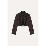 Vatkalı Crop Blazer Ceket - M - Koyu Kahverengi