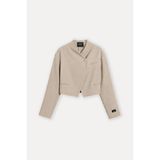 Vatkalı Diagonal Crop Blazer Ceket - XS - Bej