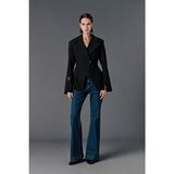 Vatkalı Premium Collection Kadın Kruvaze Blazer Uzun Kol Dokuma Siyah Ceket - XS