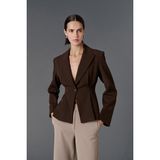 Vatkalı Vücuda Oturan Blazer Ceket - Kahverengi