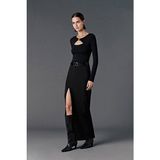 Vatkalı Yırtmaçlı maxi etek - Siyah - 40