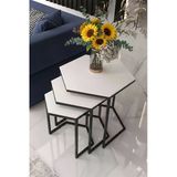 Vatoz Altıgen Siyah Metal Beyaz Mdf Tablalı 3lü Zigon Sehpa