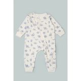 Vauva Bebek Çocuk Tulum Uzun Kollu Baskılı Fermuarlı Kız Erkek Pijama Tulum - Mavi - 9 - 12 Ay