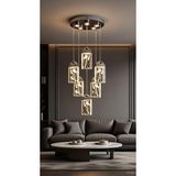 Vav Avize Modern Kristal Cam LED Sarkıt Avize – 6’lı Buz Tasarım, Lüks Salon & Oturma Odası Aydınlatması - Krom - Gümüş