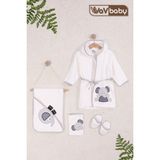 Vav Baby Pamuklu Bebek Havlu Bornoz Seti Kapşonlu Bebek Bornoz Tavşan Desen - Pembe