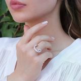 Vav Harfli Pembe Taşlı Gümüş Yüzük