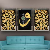 Vav Temalı Aynalı Çerçeveli 3 lü Kanvas Tablo Seti 150x70 cm SETS0057