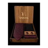 vavazel Bordo Siyah Şal Desenli Kravat Seti – Asil ve Dikkat Çekici Stil