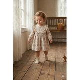 Vavbaby Bohem Stil Fırfırlı ve Dantel Işlemeli Pamuklu Kız Bebek Elbisesi - 9 - 12 Ay - Bej - Bej
