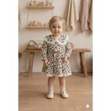 Vavbaby Dantel Yakalı Leopar Desenli Müslin Kız Bebek Elbisesi - 9 - 12 Ay