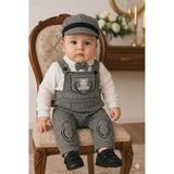Vavbaby Erkek Bebek Ayıcıklı Salopet Takım - Kasketli, Papyonlu 3’lü Set Gri - 9 - 12 Ay