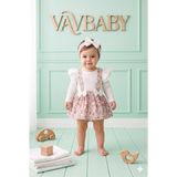 Vavbaby Kız Bebek Çiçek Desenli Bandanalı Uzun Kollu Askılı Jile Elbise ve Çıt Çıt Body Takımı - 6 - 9 Ay - Pembe