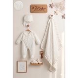 Vavbaby Kız Bebek Dantel Detaylı Küçük Çiçek Desenli 3’lü Bebek Hastane Çıkış Seti - Beyaz - Yenidoğan