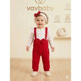 Vavbaby Kız Bebek Kalp Desenli Fırfırlı Body ve Kırmızı Fiyonklu Salopet Tulum ve Bandana Seti - Çok Renkli