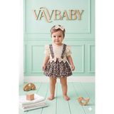 Vavbaby Kız Bebek Leopar Desenli Bandanalı Kısa Kollu Askılı Jile Elbise ve Çıt Çıt Body Takımı - Somon - 0 - 3 Ay