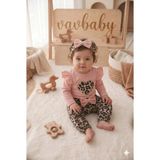 Vavbaby Kız Bebek Leopar Desenli Çıtçıt Zıbın Model Kalp Figürlü Bandanalı 3’lü Takımı - Pembe
