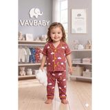 Vavbaby Pamuklu Kruvaze Yaka Önden Düğmeli Bulut-Ay Desenli Mevsimlik Alt Üst Pijama Takım-Kırmızı - 6 - 9 Ay
