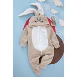 Vavbaby Welsoft Peluş Unisex Fermuarlı Kışlık Bebek Uyku Tulumu Bebek Tulumu Çocuk Tulumu Çocuk Kostümü - Kahverengi - 4 Yaş