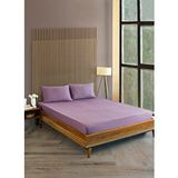 Vavey Pamuklu Çizgili Saten Çift Kişilik Lastikli Çarşaf Takımı 180x200 Cm 2 Adet Yastık Kılıfı 50x70 Cm Mor