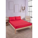 Vavey Pamuklu Çizgili Saten Tek Kişilik Lastikli Çarşaf Seti 100x200cm30 Cm 1 Adet Yastık Kılıfı 50x70 Kırmızı