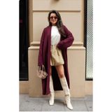 Vaveyla Kadın Bordo Şal Yaka Uzun Triko Hırka | Oversize & Rahat Model