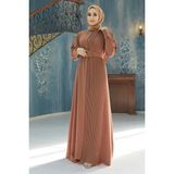 Vavinor Piliseli Kemerli Elbise - Camel - 46