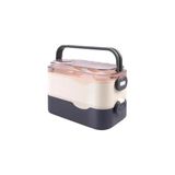 Vavis 1350ML Lunchbox 2 Katlı 3 Bölmeli ve Sosluklu Çelik Sefer Tası Yemek Kutusu Çatal Kaşık Hediyeli (Lacivert) - 0,5 L