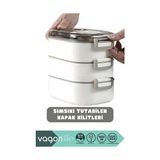 Vavis 1450ML Lunchbox Üç Katlı 5 Bölmeli ve Mini Sosluklu Çelik Sefer Tası Yemek Kutusu (Lacivert) - 0,5 L