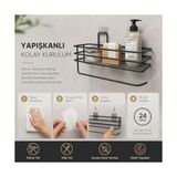 Vavis Alper Banyo Yapışkanlı Siyah Raflı Solo Havlu Askısı, Delmeden Montaj Banyo ve Mutfak Duvar Tipi Havluluk Organizer - Ahşap
