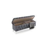 vavonni 140 Cm 3d Kapitone Vip Bench Retro Sandıklı Puf Gri A A Kalite / Gri