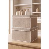 VAYBE 2'li Set Mega Çok Amaçlı Saklama Kutusu Krem Puantiyeli Oyuncak ve Kıyafet Düzenleyici Hurç 40x60x30 cm