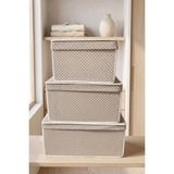 Vaybe 3'lü Set Mini Çok Amaçlı Saklama Kutusu Bej Puantiyeli Oyuncak ve Kıyafet Düzenleyici Hurç 30X40X25 cm