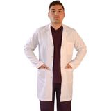 Vayvaylı Gömlek Yaka Orta Boy Beyaz Erkek Doktor Öğretmen Laboratuvar Önlüğü - 4XL