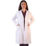 Vayvaylı Gömlek Yaka Uzun Boy Beyaz Kadın Doktor Öğretmen Laboratuvar Önlüğü - 2XL