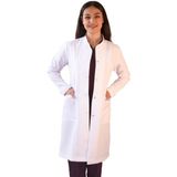 Vayvaylı Hakim Yaka Uzun Boy Beyaz Kadın Doktor Öğretmen Laboratuvar Önlüğü - 4XL